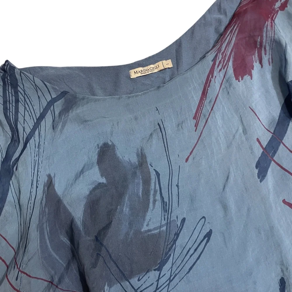 Marina Gigli Italy Large Blue 100% Silk Lined Tank (small hole in collar)‎ - Picture 2 of 7